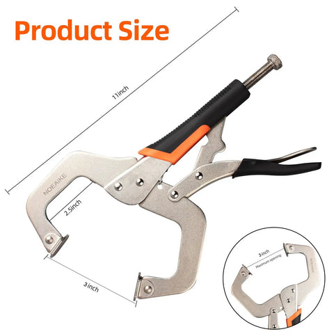 Three Pack 11 Inch Locking Pliers Heavy Duty Vice Grips For Welding with adjustable jaw screw and 3 inch opening swivel pads