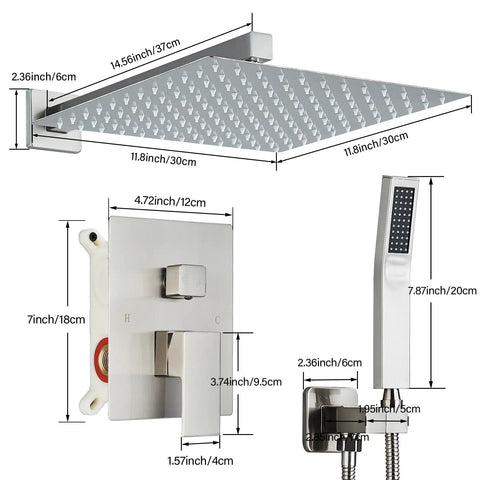 Tub Shower Faucet Set With Matte Black Finish High Pressure Rain Shower Head And Brass Tub Spout dimensions
