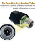 Close-up of black air conditioning service valve from 16 Piece Air Conditioning Valve Core Kit With Service Valves, Pressure Caps And Charging Port For R134A Ducts, Universal Fit For Your Ride, Cars, Trucks And SUVs, Heavy Duty ABS Metal Construction, Black.