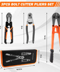 3 Piece Bolt Cutter Pliers Set With 14 Inch Heavy Duty Bolt Cutter, 8 Inch Mini Cutter And 8 Inch Wire Rope Cutter In Storage Bag