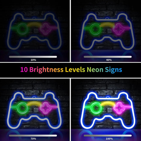 Gamepad Shaped Led Neon Sign For Wall Decor Dimmable 10 Brightness Levels Glow On Both Sides Ideal For Bedroom Game Room