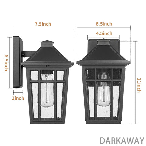 Outdoor Sconce Lights Wall Fixtures For Front Porch And Patio Yard With Glass Panels Aluminum Exterior Lanterns Waterproof Weatherproof And Rust Resistant Build No Fuss Install 2 Pack Black shown with dimensions