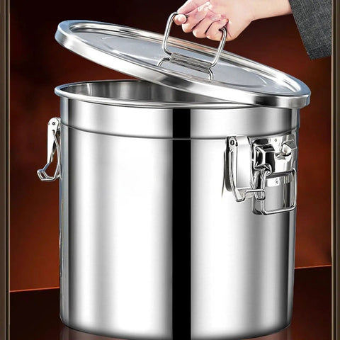 Heavy Duty Stainless Steel Food Dispenser Airtight Canister For Rice Flour Coffee Beans, open lid showcasing interior.