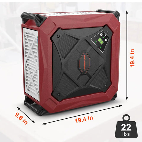 Heavy Duty Ceiling Mounted Dust Collector 1080 Cfm Wireless Remote Air Filtration System with dimensions and weight shown.