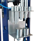 Supercharged Steel H Frame Pneumatic Air Hydraulic Garage Shop Press tool with metal cylinders for custom shaping.