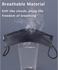 Bulk Black Disposable Face Masks For Adults, 3 Ply Breathable Earloop steaming over glass