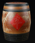 Straight Up Sturdy Ceramic Rice Jar With Secure Lid And Classic Designs Hella Durable Kitchen Pantry Dispenser For Grains Snacks Candy Coffee Beans Holds Up To Fifteen Kilograms with decorative bamboo design.