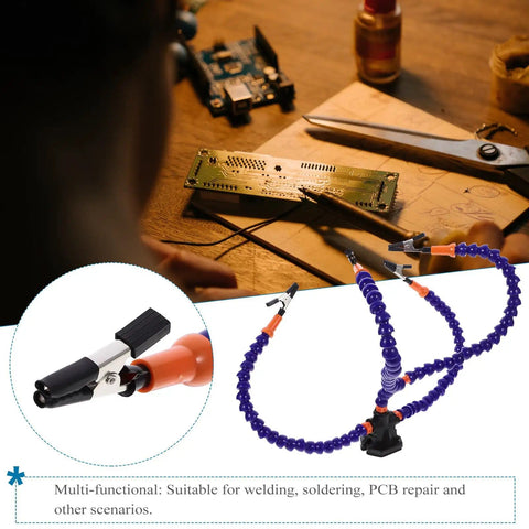 Third Hand Soldering Stand With Clamp For Electronics PCB Holder in use during repair project