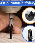 Close-up of drilling with 210Pcs Sheet Metal Screws Kit With Self-Tapping And Self-Drilling, showing black zinc plated screw.