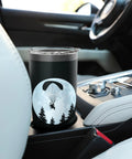 Black Powered Paragliding Inspired Stainless Steel Insulated Tumbler on car console with paramotor design