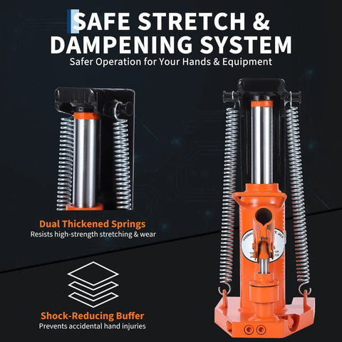 Heavy Duty 5 Ton Hydraulic Toe Jack Dual Stage Lift For Industrial Lathes And Milling Machines Ultra Low Profile Claw Design with dual thickened springs.