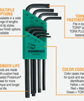 Long Length Star Tipped L Wrenches 8 Piece Set Torx T9 To T40 Built Tough For Tight Spaces And Precision Fastening At Home Or Shop Professional Grade Tools In Durable Case For Mechanics Electricians And DIY Enthusiasts.