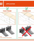 Heavy Duty Undermount Drawer Slides 21 Inch Soft Close Concealed Bottom Mount For Cabinetry design graphic showing face frame and frameless applications.