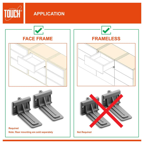 Heavy Duty Undermount Drawer Slides 21 Inch Soft Close Concealed Bottom Mount For Cabinetry design graphic showing face frame and frameless applications.