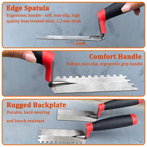 Two Pack Carbon Steel Margin Trowel Set With Flat And Square Notch Trowels For Masonry Flooring Drywall Concrete And Tile Work Built Tough