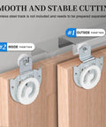 8 Pack Sliding Wardrobe Door Hardware Kit With Roller Wheels Round Recess Pulls Knobs Adjustable Hooks And Screws For Two Wood Doors Galvanized Steel Construction And Dual Floor Guides For Easy Smooth Operation installed view