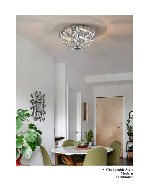 12 Inch Crystal Ceiling Light Two Light Modern Chrome Flush Mount Fixture For Dining Room And Living Room Silver K9 Crystal