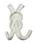 Top Shelf Nautical Rope Knot Wall Hooks Set Of Three Tough Cast Iron Antique White Finish wall hook with textured knot design.
