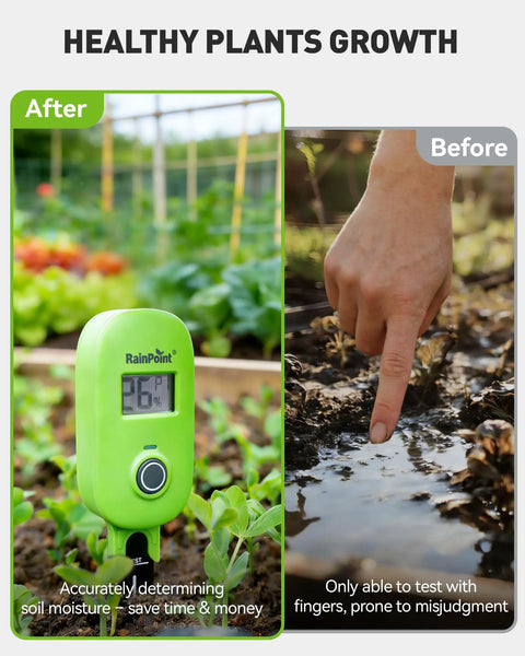 Hands Down Handy Soil Moisture Meter For Plants With Real Time Humidity Sensor And App Remote Monitoring, Perfect For Indoor Outdoor Gardening And Farm Care, Manual Quick Read Or Auto Updates, Requires WiFi Hub HWG023/HWG040, Green, shown in garden