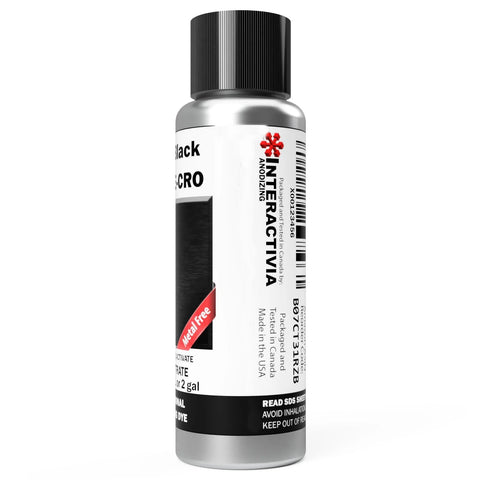 Aluminum anodizing pigment dye bottle, side view, Black E-CRO, Amazon brand, powder concentrate yields 7.6 L.