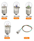 E10 Screw Base Miniature Bulbs Warm Yellow Glow 1.5V 2.5V 3.8V 6V Pilot Indicator Lamps with Four Holders for Flashlights and Circuit Labs.