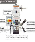 Upgraded motor head of Shop Ready Mini Milling And Drilling Machine With R8 Spindle Taper and wide benchtop table.