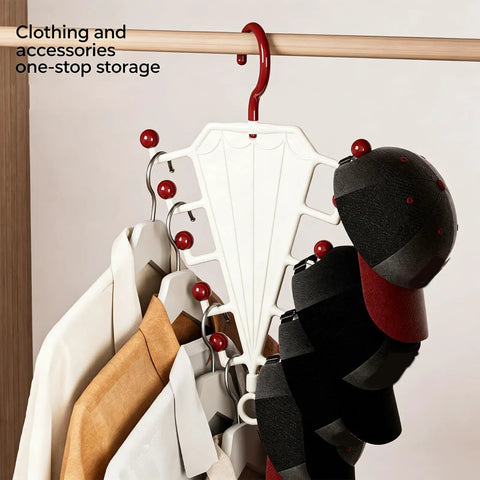 Vertical Closet Storage Hanger With Double Sided V Shaped Hook For Belts Scarves Hats And Ties Clears Daily Clutter On Tight Rods hassle-free setup with multiple hats and shirts.