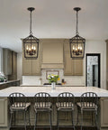Four Light Black Farmhouse Pendant Lantern Cage Hanging Light Fixture Industrial Rustic Geometric Kitchen Island Lighting