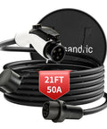 Kickstart Your Daily Circuit With This Roughneck Grade 21 Ft Level 2 Ev Charger Extension Cord Providing 50 Amp Heavy Duty Power And Smooth Top Notch Charging For All J1772 Rides. Black 21FT cord with connectors.