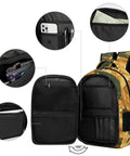 Dark Green Canvas Printed Unisex Backpack with Large Capacity featuring peony pattern and multiple inner compartments