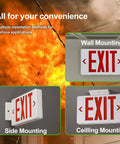 Red LED Exit Sign With Battery Backup Hardwired Emergency Exit Light UL Listed For AC 120/277V 6 Pack installation options