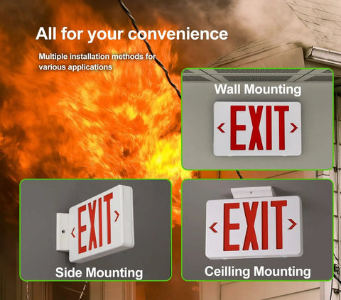 Red LED Exit Sign With Battery Backup Hardwired Emergency Exit Light UL Listed For AC 120/277V 6 Pack installation options