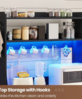 35.4 Inch Coffee Bar Cabinet With Power Outlet And Storage, Boss Level Farmhouse Microwave Stand With LED Lights and Hooks