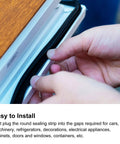 Person installing Tough As Nails EPDM Foam Rubber Seal Strip 4mm X 10 Meters Round Weather Strip in a gap on a door.