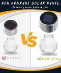 Comparison of old and new upgraded solar panels for 8 Pack Solar Hanging Lights Outdoor Waterproof Lanterns with cracked glass.