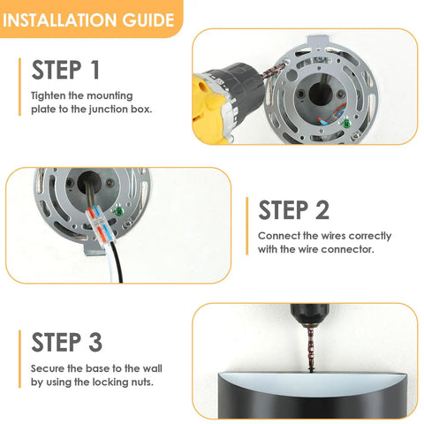 Installation guide for Straight Up Modern Matte Black LED Wall Sconces Set Of Two Hardwired Fixtures with steps and tools shown.