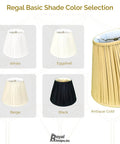 Regal Basic Shade Color Selection with White, Eggshell, Beige, Black, Antique Gold; featuring Deep Empire Gather Pleat Lamp Shade In Antique Gold Silk Type Shantung Fabric With Off White Lining Easy Install 7x10 Top 12.25x18 Bottom 13.25 Inch Tall For A Dope Room Glow
