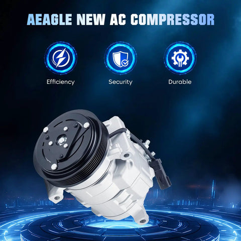 Rock Solid AC Compressor With Clutch For Peak Cooling Performance Heavy Duty Replacement, side view with pulley and black finish.
