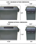 Dimensions of AC3C 3 Can Ammo Crate For 50 Caliber And Multi Caliber Storage Stackable With Large Handles For Easy Carry