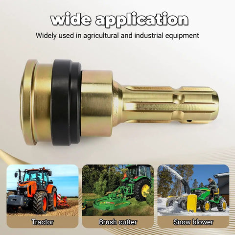 Heavy Duty Pto Shaft Extender Adapter For Tractors Smooth Hookup Quick Connect One Three Eighth Inch Six Spline male coupler close-up view.