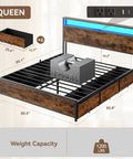 Queen Bed Frame With A Slick Two Tier Storage Headboard And Built In Charging Station Plus Six Roomy Drawers For A Game Changing Sleep Setup And Effortless Daily Flow with dimensions and weight capacity.