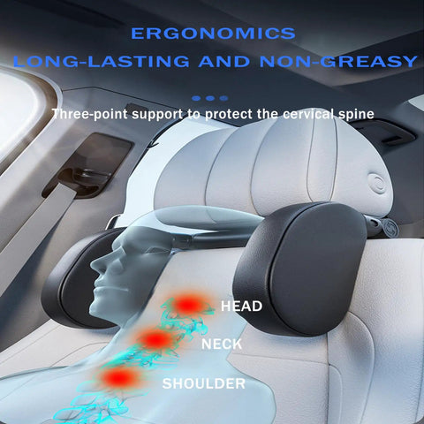 Snazzy Car Headrest Neck Pillow For Mini Cooper Se Convertible John Cooper Works Electric with three-point support shown in car.