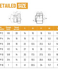 Detailed size chart for Heavy Duty BSPP Cap And Plug Kit For Hydraulic Systems, 56-Piece Galvanized Steel Fitting Set
