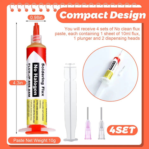 No Clean Solder Flux Paste Kit 4 Pack With 10ml Tubes Soldering Flux Syringe For Electronics Repair And Desoldering
