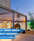 Heavy Duty 4x4 Pergola Bracket Kit With 4 Way Right Angle Elevated Wood Stand installed in outdoor setting with fireplace.