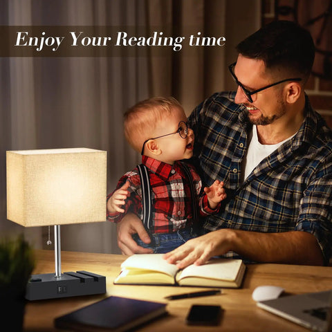 Father and son reading by RGB Smart Table Lamp With Remote Control Alexa Voice And App Control Music Sync Dimmable Nightstand Lamp