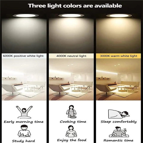Multiple views of 8 Pack 3 Inch Recessed Downlights With Slick Brass Baffle Trim And Heavy Duty Copper Housing Pro Level COB Can Lights showing 6000K, 4000K, and 3000K light options.