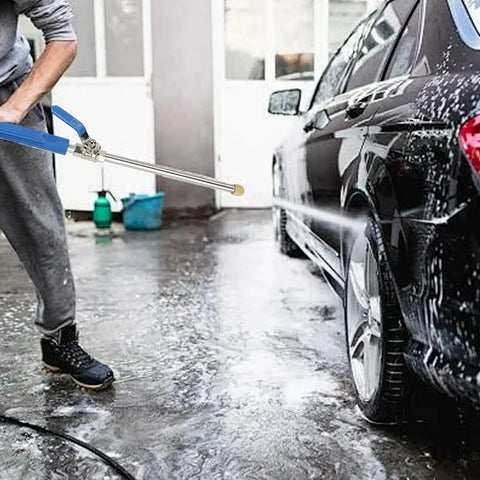 Jet Nozzle Pressure Washer Hose Attachment Be a Cleaning Beast With This Power Wand For Garden Gutter Window And Car Cleaning Blue Fits Standard 3/4 Inch Hoses And 1 Inch Connectors spraying a car