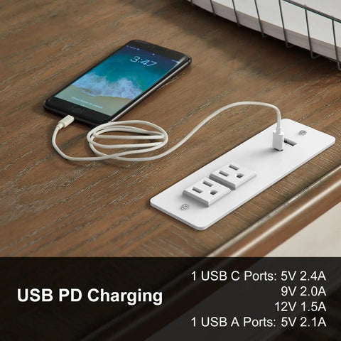 Flush Mount Power Strip With 20W PD USB C Fast Charging, Sleek Built In Desk Outlet For Cabinet Nightstand Counter, Tangle Free Super Slick Workspace Upgrade Keeps Your Desk Setup Clean And Chill