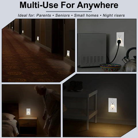 Slick White Decora Outlet With Night Light 6 Pack 15 Amp Tamper Resistant installed in different settings for versatile use.